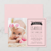 Carte Postale Invitation au baptême rose, Baptême (Devant / Derrière)