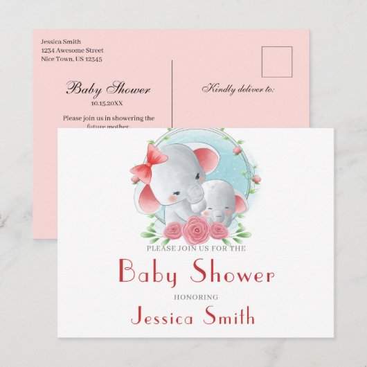 Carte postale Invitation Baby shower aquarelle (Devant / Derrière)