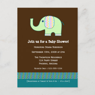 Carte Postale Invitation Baby shower bébé éléphant