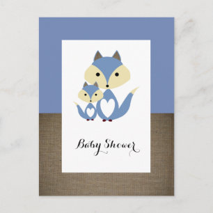 Carte Postale Invitation Baby shower Blue Fox Burlap