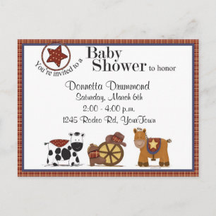 Carte Postale Invitation Baby shower Cowboy/Cowgirl