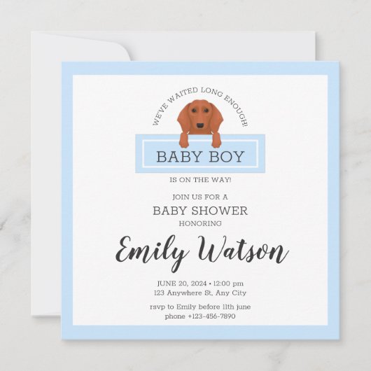 Carte postale Invitation Baby shower Dachshund (Devant)