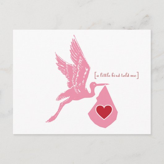 Carte postale Invitation Baby shower de cigogne ro (Devant)