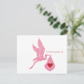 Carte postale Invitation Baby shower de cigogne ro (Debout devant)