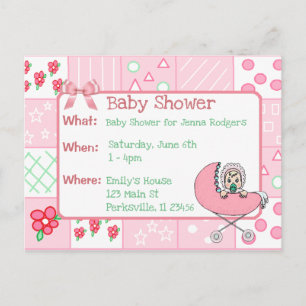 Carte Postale Invitation Baby shower de la fille vintage Quilt P