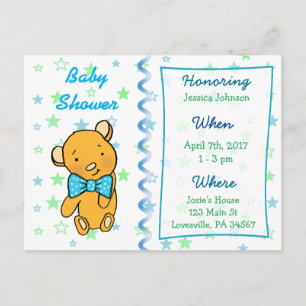 Carte Postale Invitation Baby shower de l'ours en peluche mignon