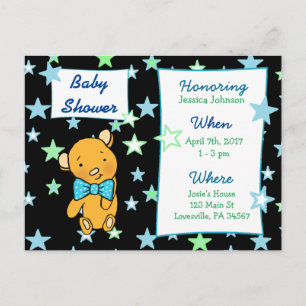 Carte Postale Invitation Baby shower de l'ours en peluche mignon