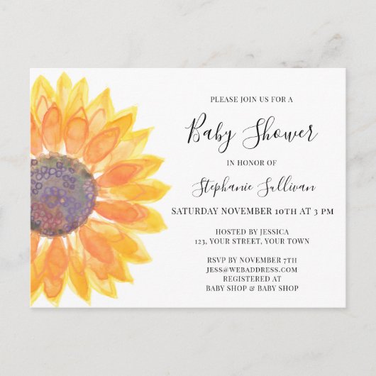 Carte postale Invitation Baby shower de tournesol  (Devant)