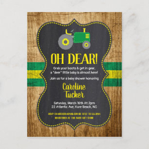 Carte postale Invitation Baby shower de tracteur v