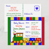 Carte Postale Invitation Baby shower du train Choo Choo (Devant / Derrière)