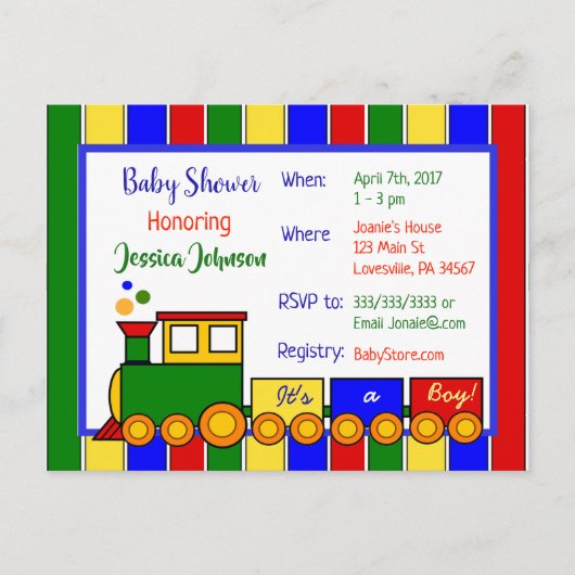 Carte Postale Invitation Baby shower du train Choo Choo (Devant)