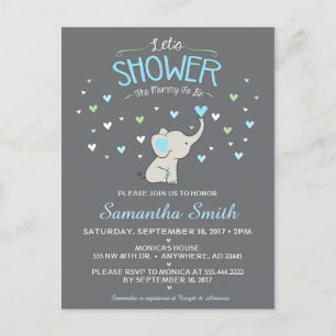 Carte Postale Invitation Baby shower éléphant, Baby shower garço
