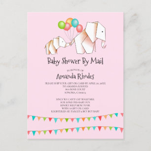 Carte Postale Invitation Baby shower Éléphant Par Mail Pink