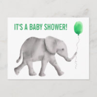 Carte postale Invitation Baby shower éléphant, ver