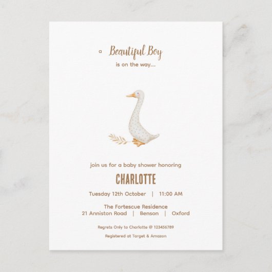Carte postale Invitation Baby shower Goose (Devant)