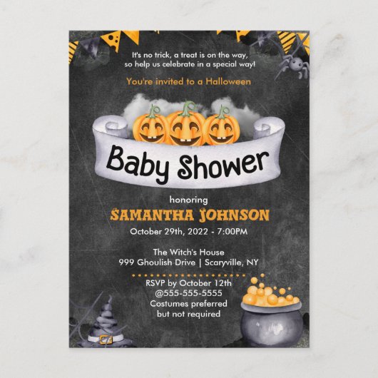 Carte Postale Invitation Baby shower Halloween (Devant)