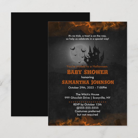 Carte Postale Invitation Baby shower Halloween éffrayant (Devant / Derrière)