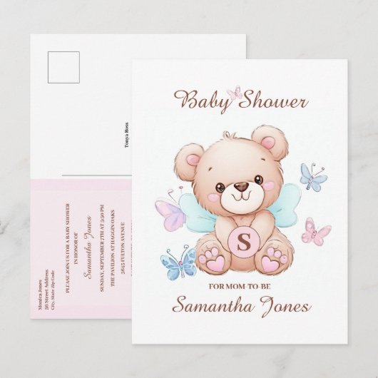 Carte postale Invitation Baby shower Ours Cute (Devant / Derrière)