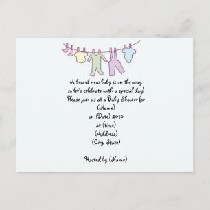 Carte Postale Invitation Baby shower personnalisée - Clothesline