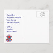 Carte Postale Invitation Baby shower rouge, blanc et bleu (Dos)