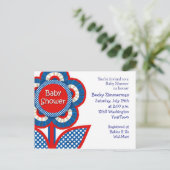 Carte Postale Invitation Baby shower rouge, blanc et bleu (Debout devant)