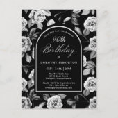 Carte postale Invitation Black White Floral 90e an (Devant)