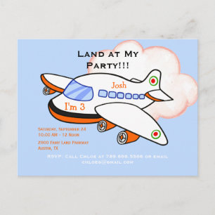 Carte Postale Invitation bleue pour atterrissage d'avion à ma fê