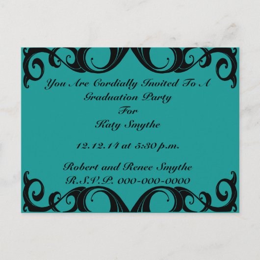 Carte Postale Invitation Boucles Noires Vintage (Devant)