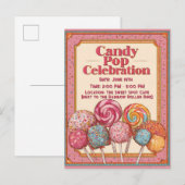 Carte Postale Invitation "Candy Pop Celebration" avec Lollipops (Devant / Derrière)