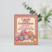 Carte Postale Invitation "Candy Pop Celebration" avec Lollipops (Debout devant)