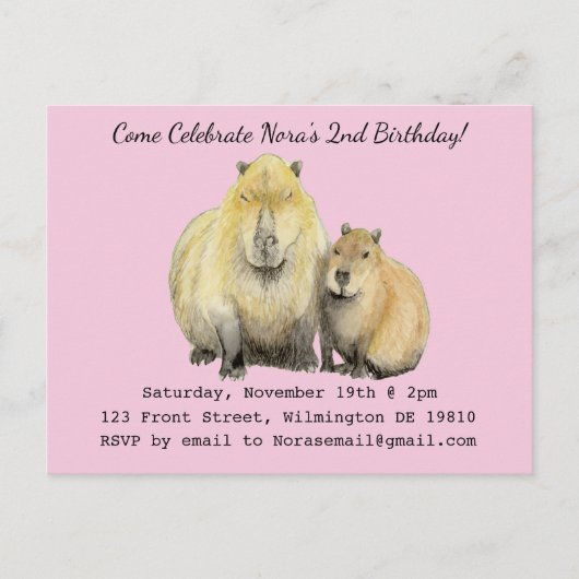 Carte Postale Invitation Capybara (Devant)
