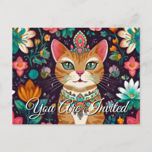 Carte postale Invitation Chat Bejeweled