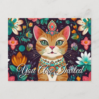 Carte postale Invitation Chat Bejeweled