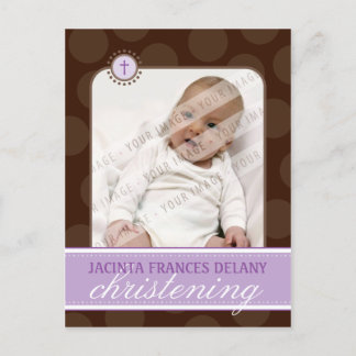 Carte Postale INVITATION CHRISTENING :: pois polka - violet