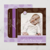 Carte Postale INVITATION CHRISTENING :: pois polka - violet (Devant / Derrière)