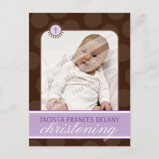 Carte Postale INVITATION CHRISTENING :: pois polka - violet (Devant)