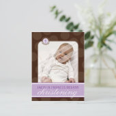 Carte Postale INVITATION CHRISTENING :: pois polka - violet (Debout devant)