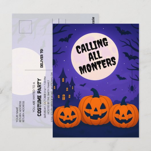 Carte postale Invitation Costume Enfants Halloween (Devant / Derrière)
