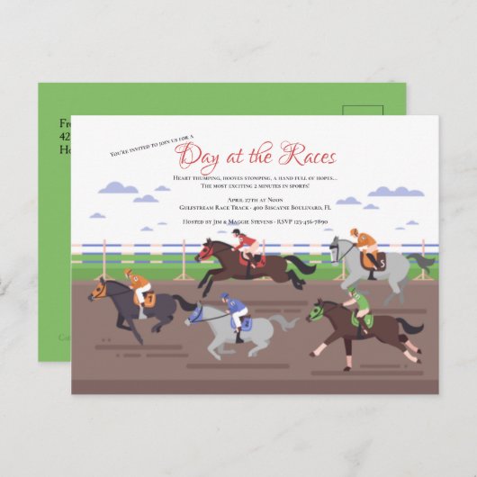 Carte postale Invitation Course Cheval (Devant / Derrière)