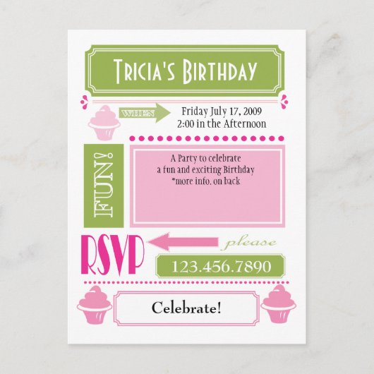 Carte Postale Invitation Cupcake (Devant)