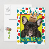 Carte Postale Invitation Cupcake - French Bulldog - Turquoise (Devant / Derrière)