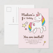 Carte Postale Invitation d'anniversaire Bagette & Étoiles Licorn (Devant / Derrière)