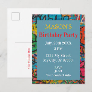 Carte Postale Invitation d'anniversaire d'art de rue graffiti co