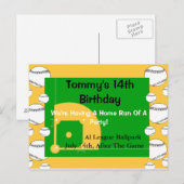 Carte Postale Invitation d'anniversaire de baseball (Devant / Derrière)