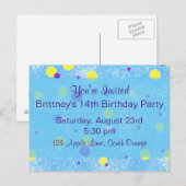 Carte Postale Invitation d'anniversaire de Bubble Dot (Devant / Derrière)