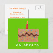 Carte Postale Invitation d'anniversaire de gâteau de confettis (Devant / Derrière)