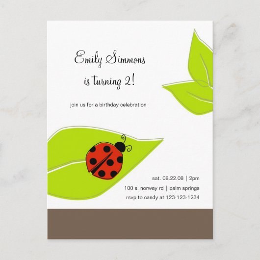 Carte Postale Invitation d'anniversaire de Lady Bug (Devant)