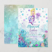 Carte Postale Invitation d'anniversaire de sirène sous la mer (Devant / Derrière)