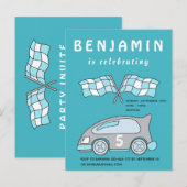 Carte Postale Invitation d'anniversaire de voiture de course (Devant / Derrière)
