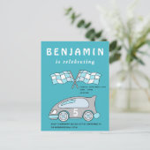 Carte Postale Invitation d'anniversaire de voiture de course (Debout devant)